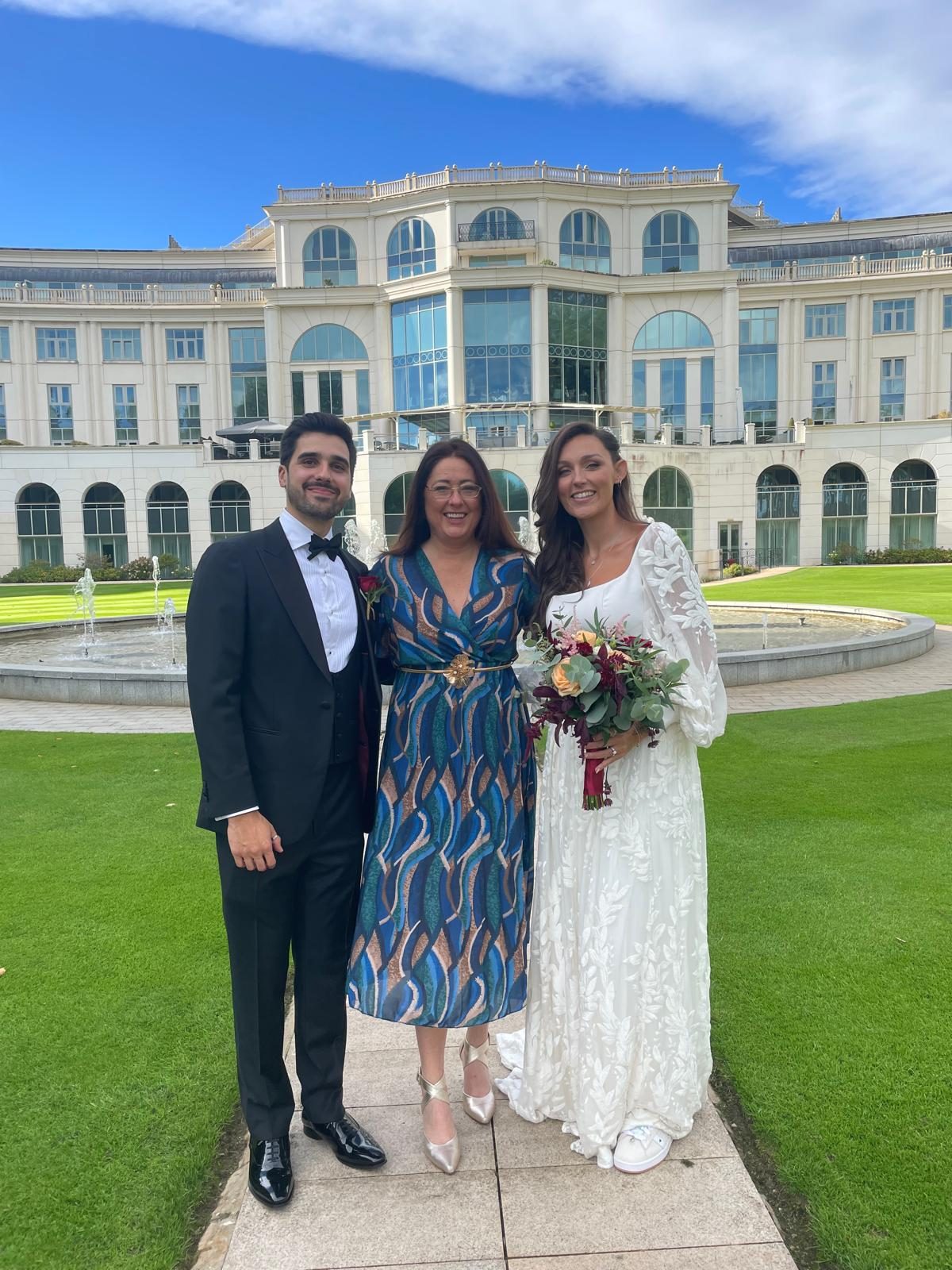 Mairead Vaughan with a couple at Powerscourt
